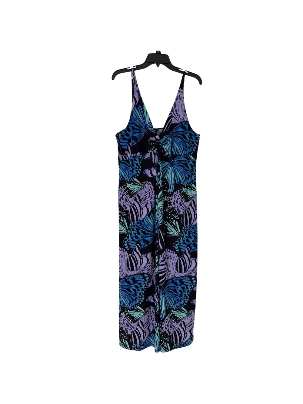 Mix It XL Adj Spaghetti Strap Butterfly Print Maxi Dress Knotted Empire V Neck